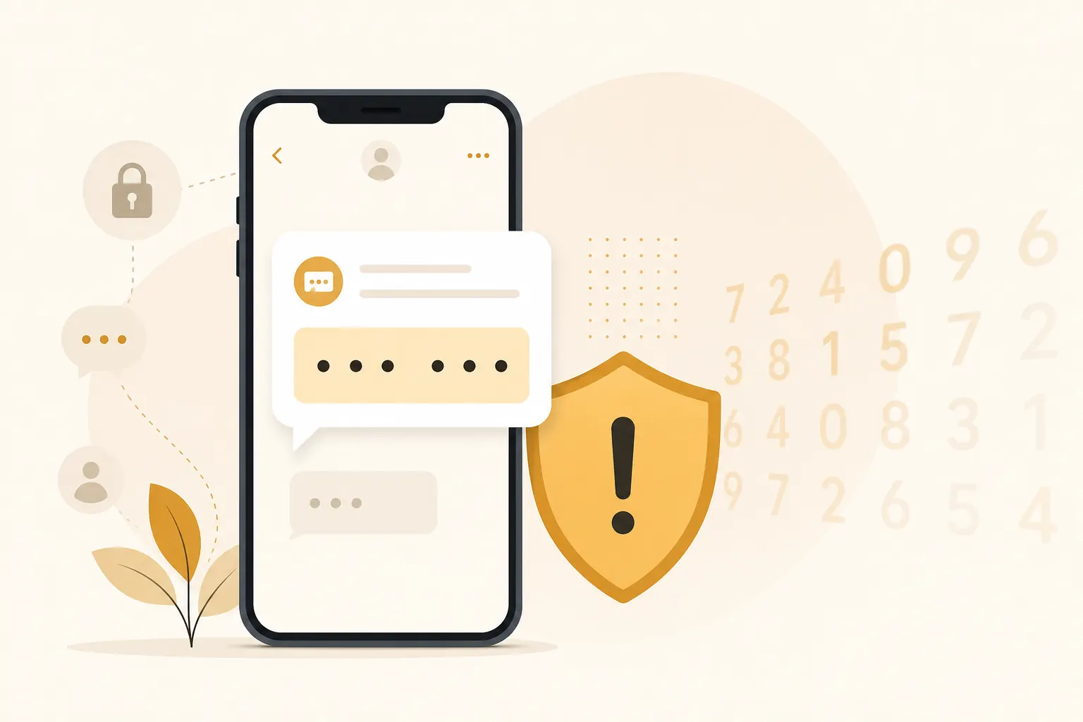 Illustration of a one-time password text message and warning symbol