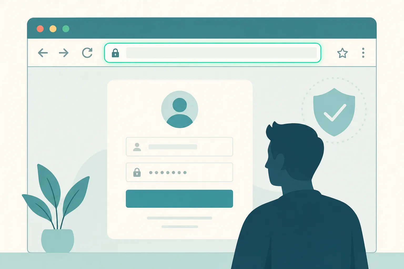 Illustration of a browser address bar with a safety check highlight
