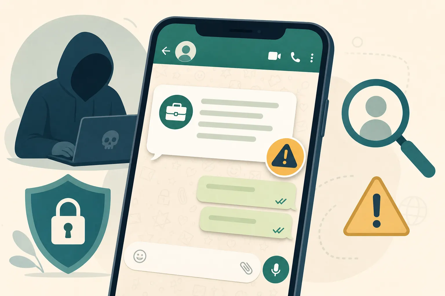 Illustration of a suspicious job chat message on a phone