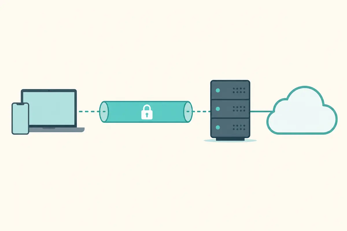 Simple diagram of device to VPN server to internet