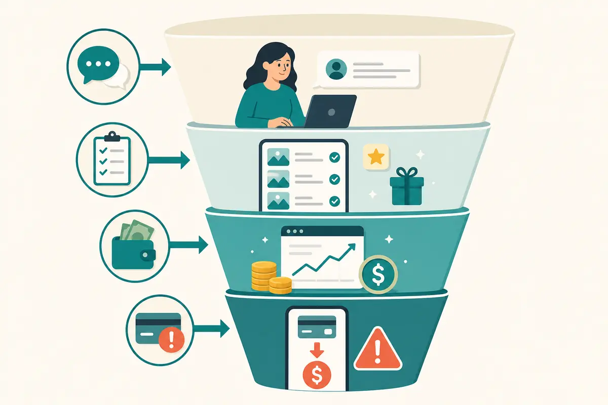 Diagram-style visual of a fake job scam funnel